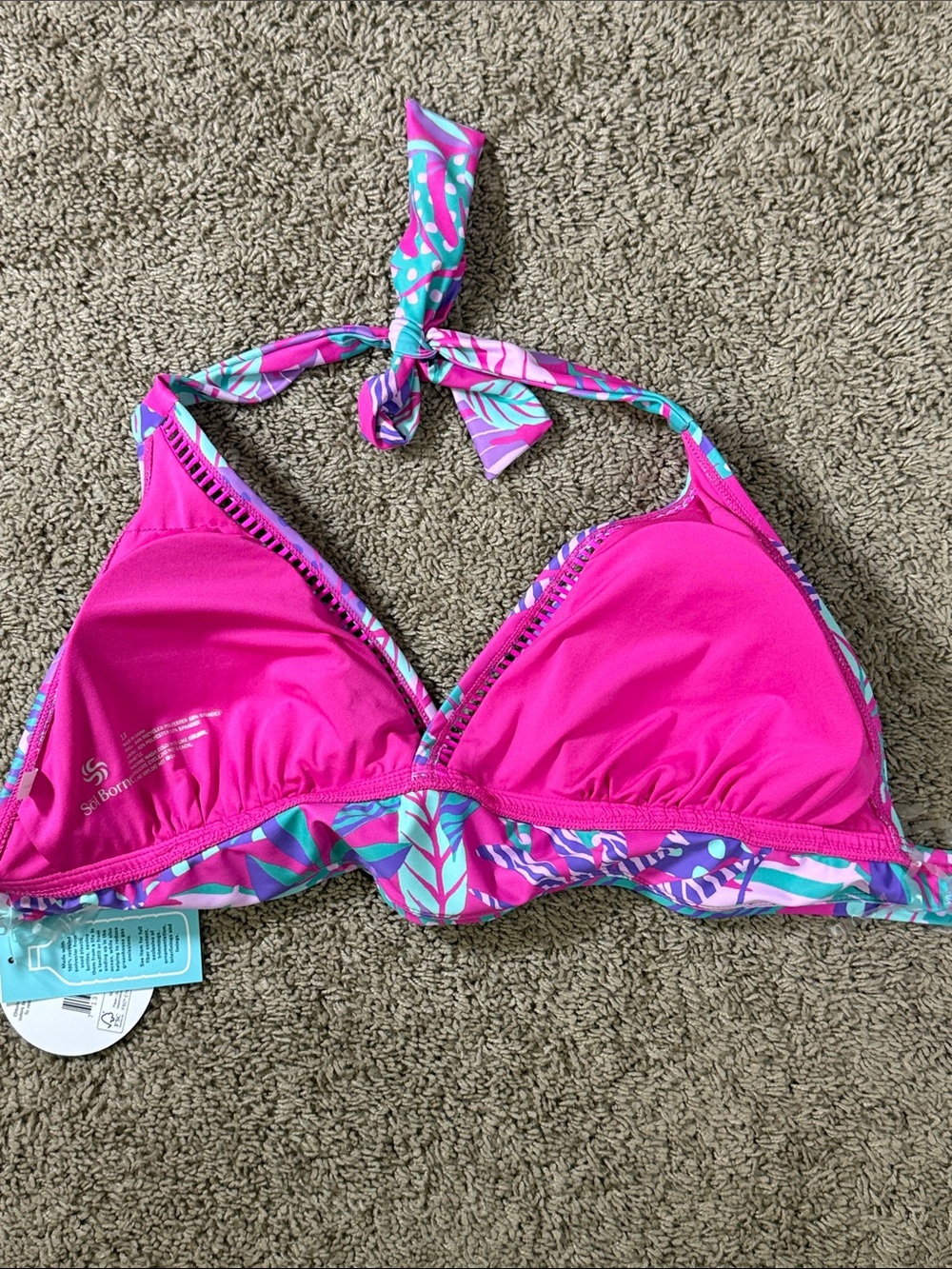 Sol Borne Pink & Teal Tropical Halter Bikini Top SKU1553 - Picture 11 of 11